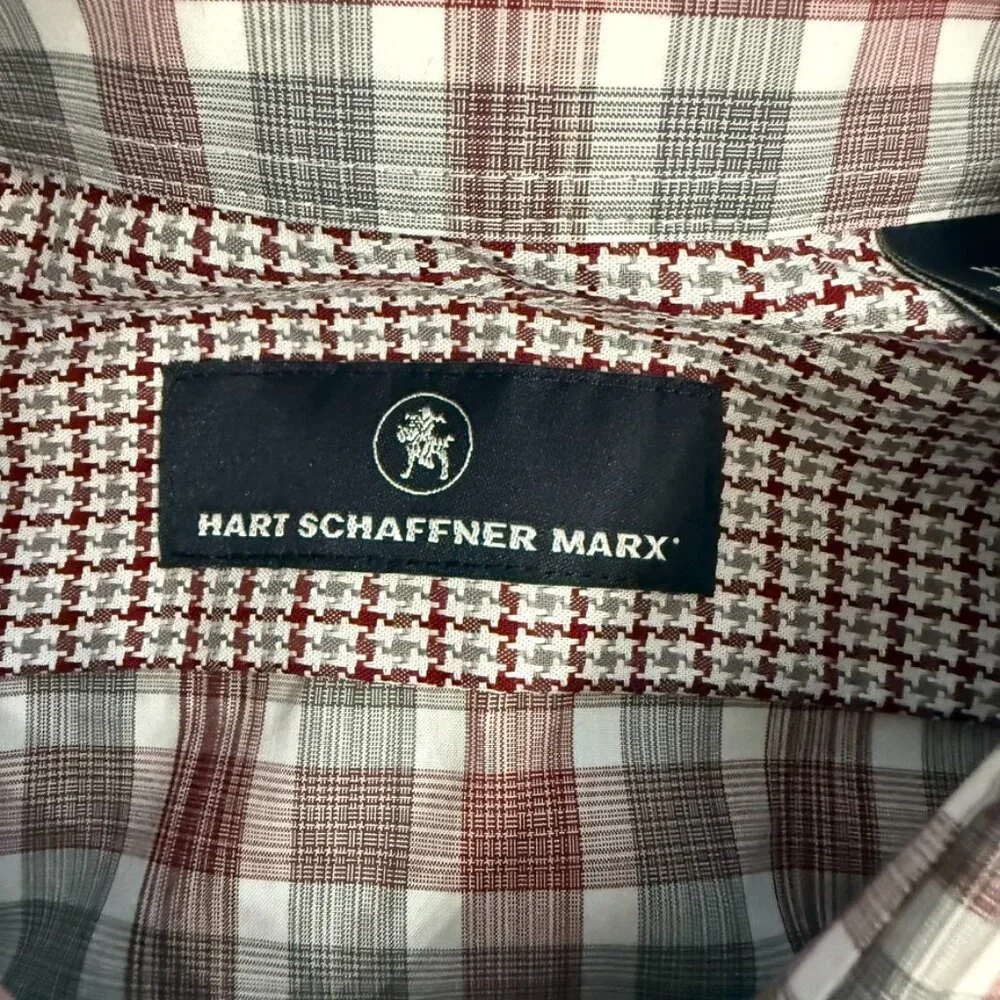 Hart Schaffner Marx Red & Gray Plaid Short Sleeve Button-Up Shirt - XL (New with